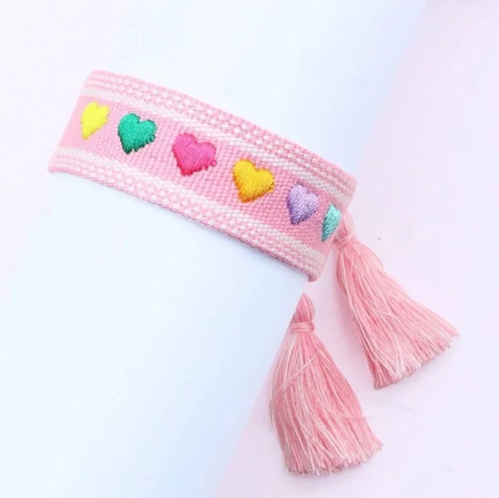 Colorful Embroidered Adjustable Heart  Bracelet - Picture 2 of 3